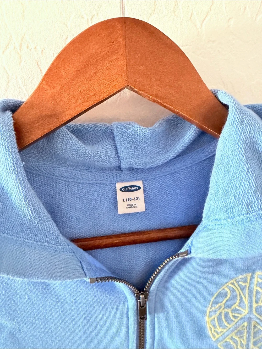 Old Navy Kids Blue Peace Sign Full Zip Hoodie Size Large 10-12